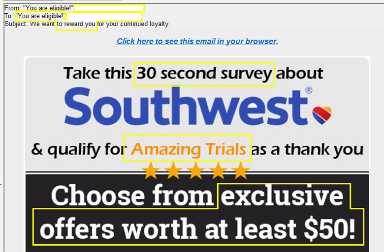 you-are-eligible-30-seconds-survey-amazing-trials-exclusive-offers-malware-spam-usa-25072023
